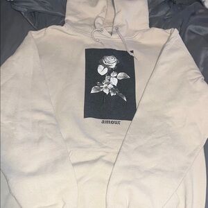 Amour Beige Hoodie with Rose Graphic